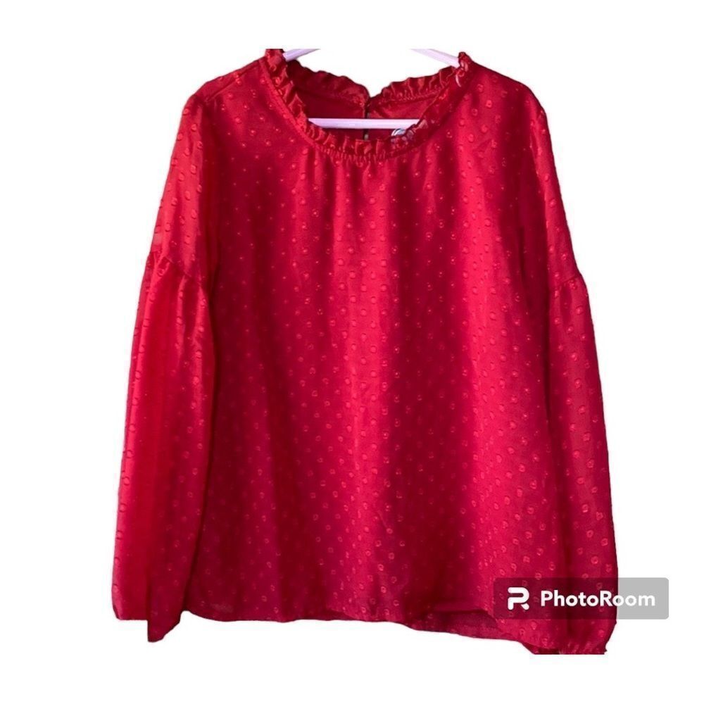 🌼🌼Wonder Nation red sheer polka dot blouse Girls Large. Preowned🌼🌼